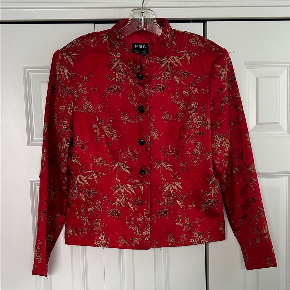 MSK Women's Red and Gold Silk Asian Jacket. L
